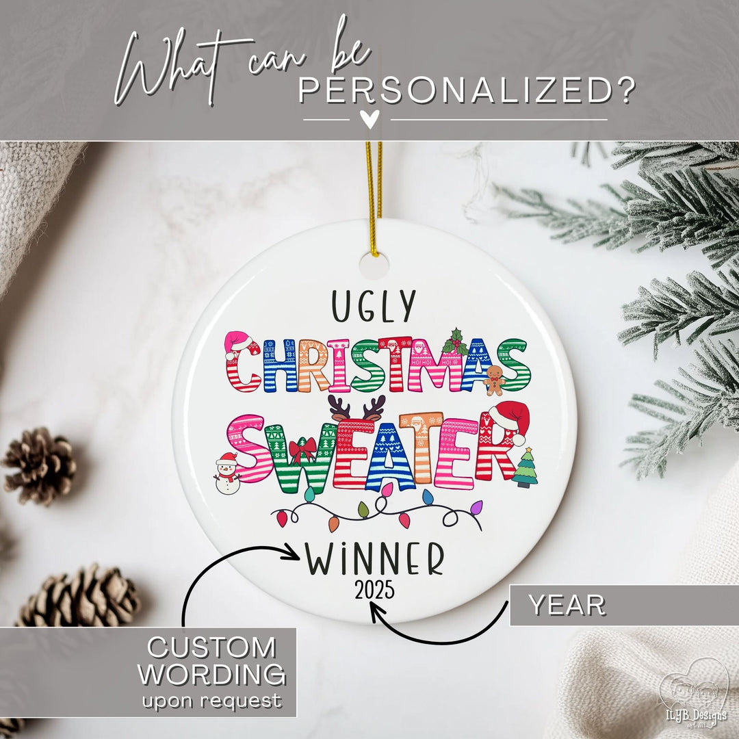 Ugly Christmas Sweater Winner Ornament Personalized | Ugly Sweater Letters Prize Gift Ornament