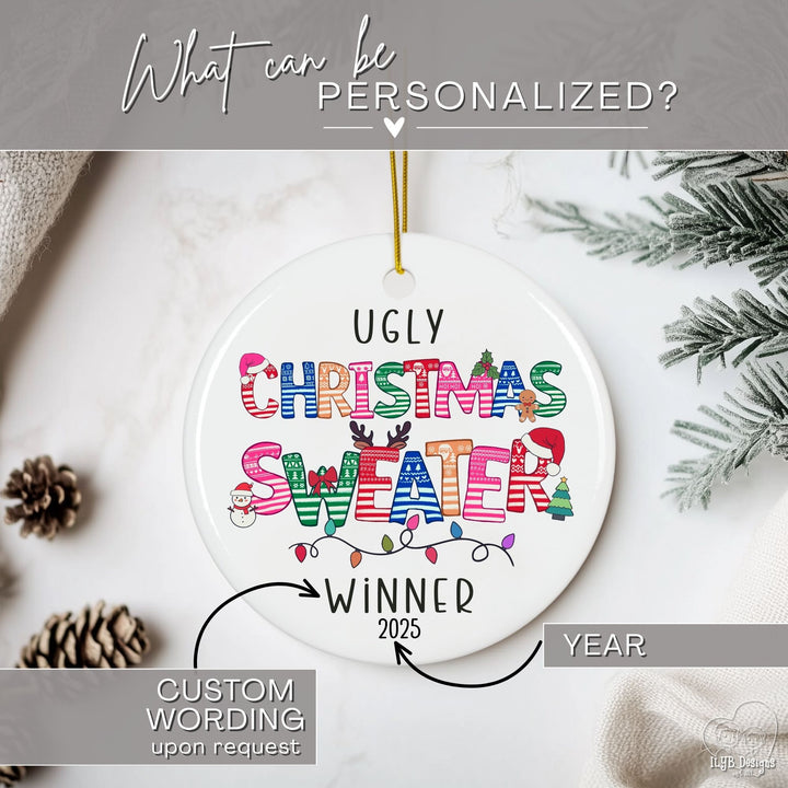 Ugly Christmas Sweater Winner Ornament Personalized | Ugly Sweater Letters Prize Gift Ornament