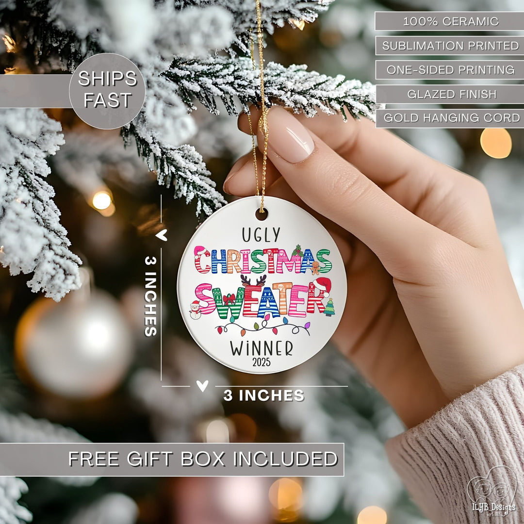 Ugly Christmas Sweater Winner Ornament Personalized | Ugly Sweater Letters Prize Gift Ornament