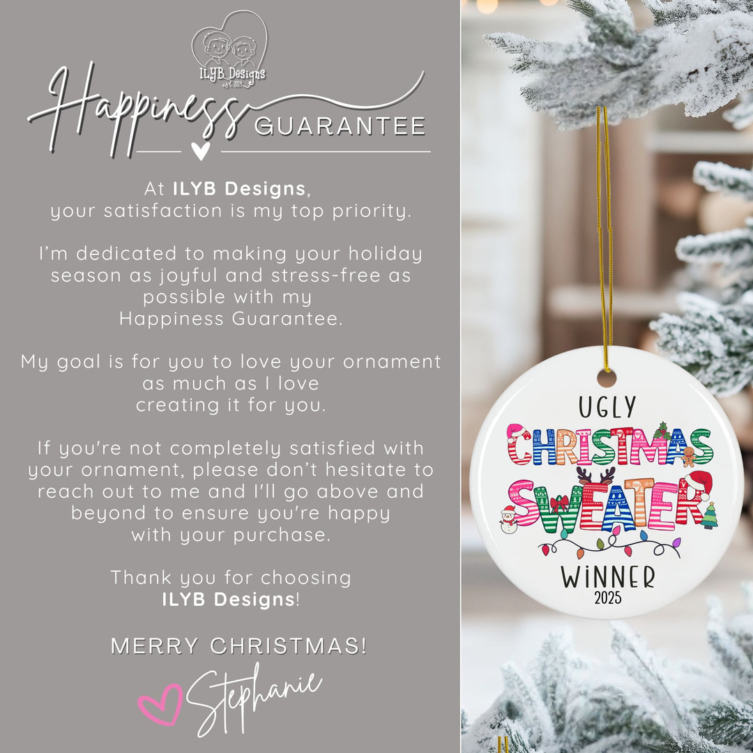 Ugly Christmas Sweater Winner Ornament Personalized | Ugly Sweater Letters Prize Gift Ornament