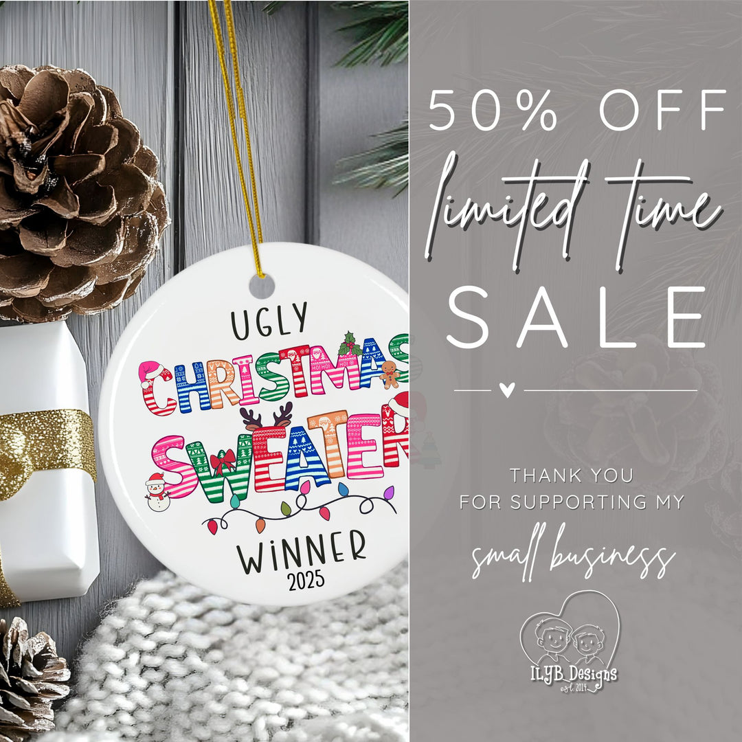 Ugly Christmas Sweater Winner Ornament Personalized | Ugly Sweater Letters Prize Gift Ornament
