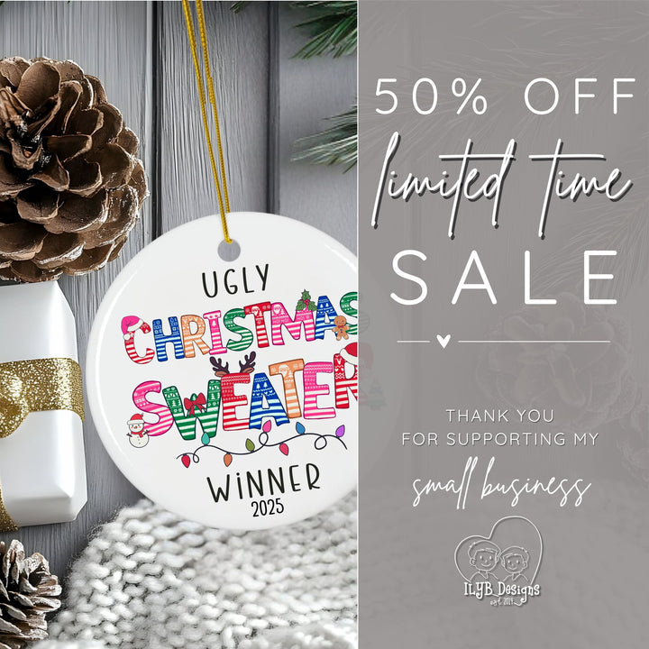 Ugly Christmas Sweater Winner Ornament Personalized | Ugly Sweater Letters Prize Gift Ornament