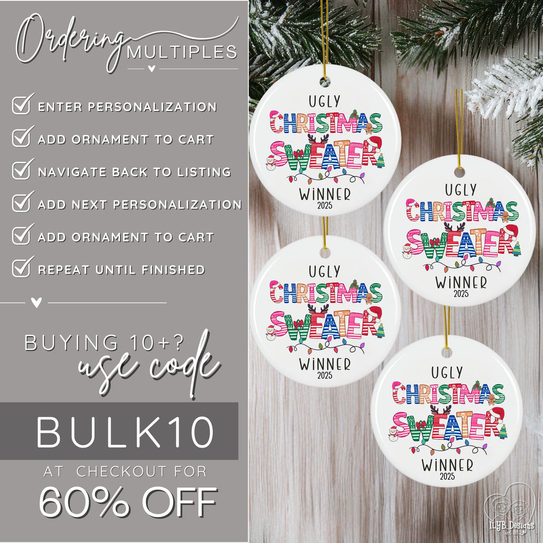 Ugly Christmas Sweater Winner Ornament Personalized | Ugly Sweater Letters Prize Gift Ornament