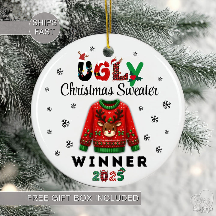 Ugly Christmas Sweater Winner Ornament Personalized | Funny Prize Gift Ornament