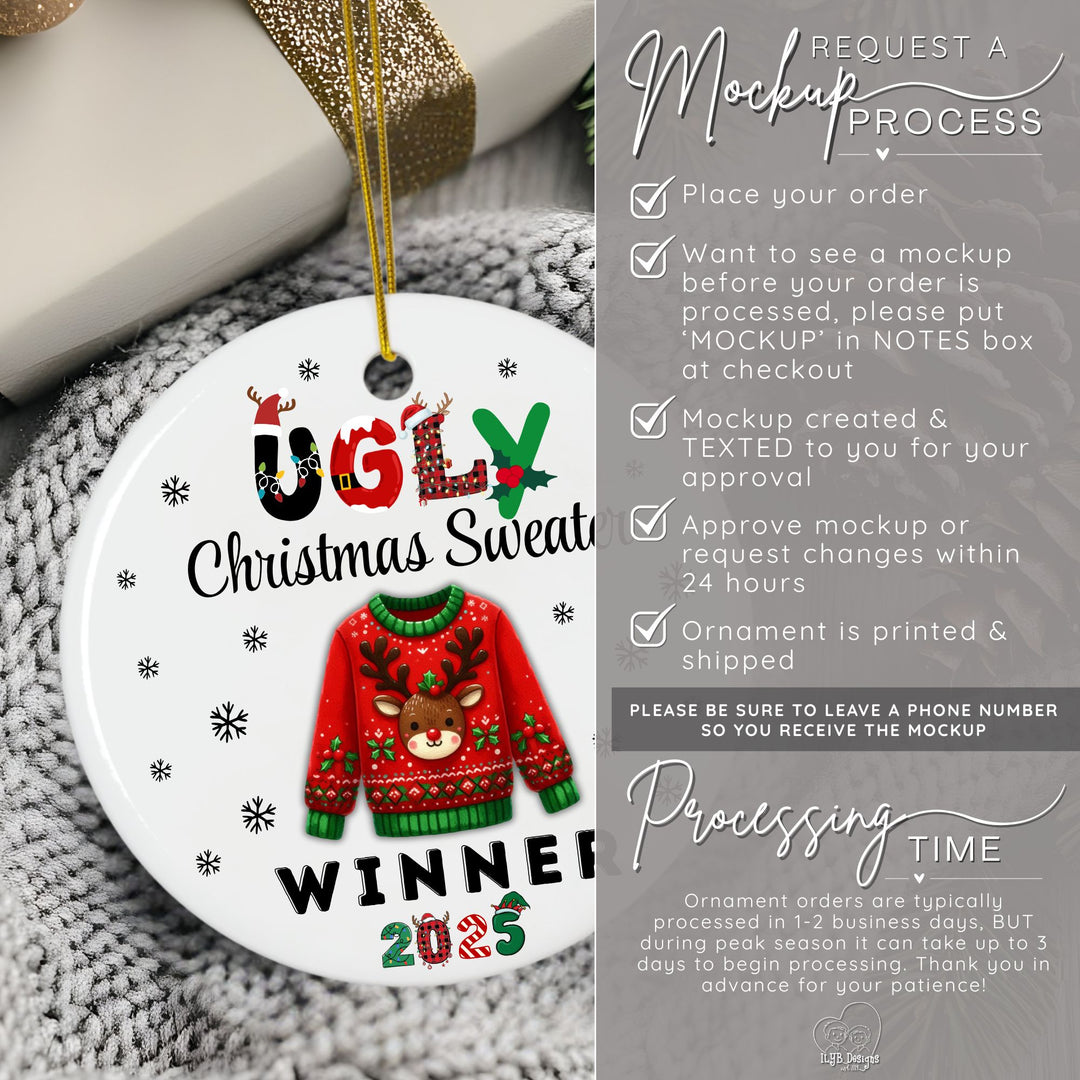 Ugly Christmas Sweater Winner Ornament Personalized | Funny Prize Gift Ornament