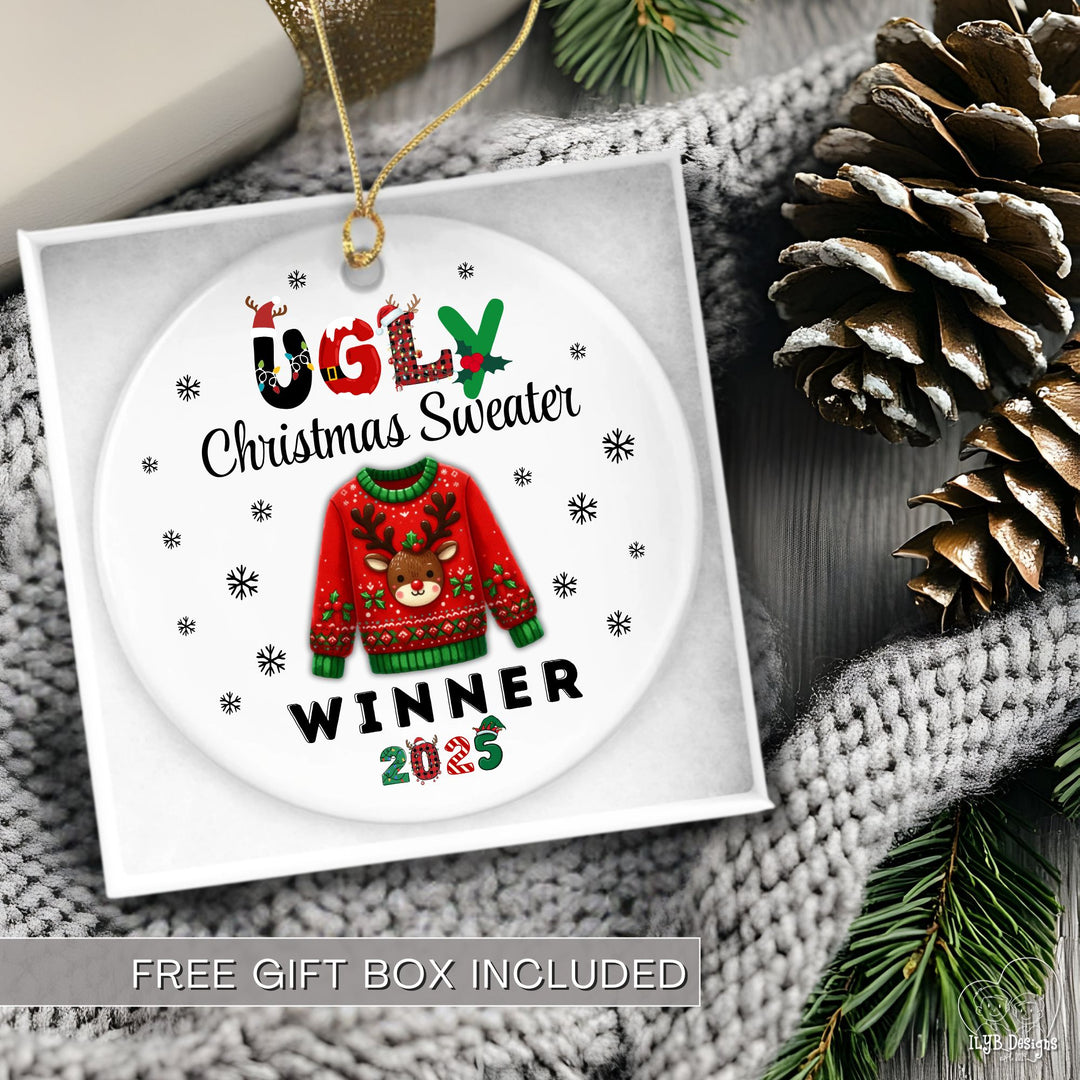 Ugly Christmas Sweater Winner Ornament Personalized | Funny Prize Gift Ornament