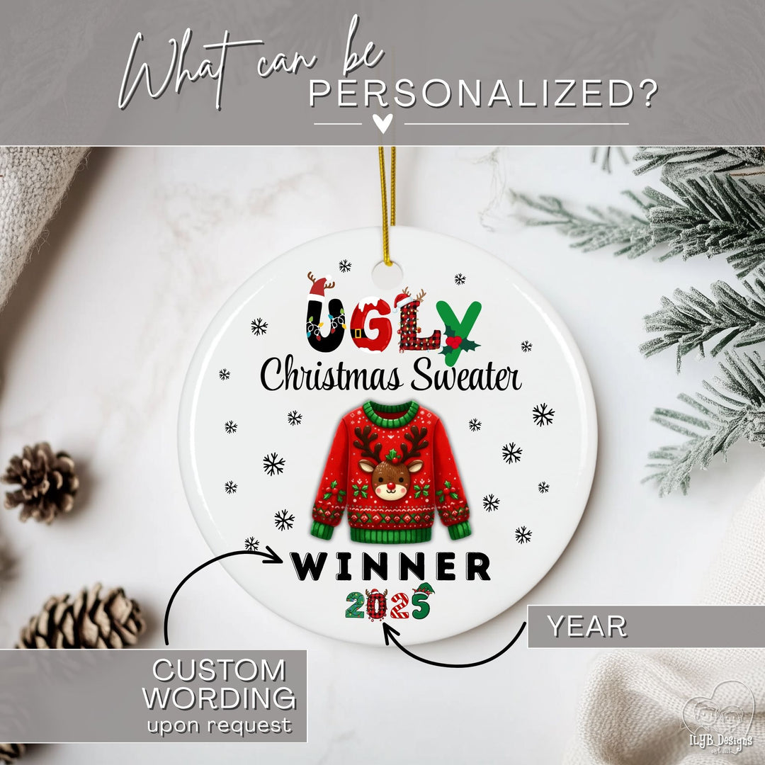 Ugly Christmas Sweater Winner Ornament Personalized | Funny Prize Gift Ornament