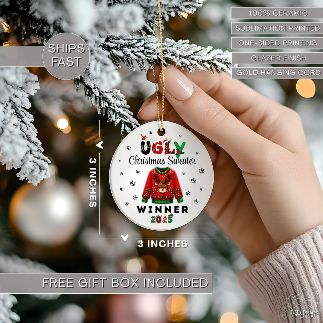 Ugly Christmas Sweater Winner Ornament Personalized | Funny Prize Gift Ornament