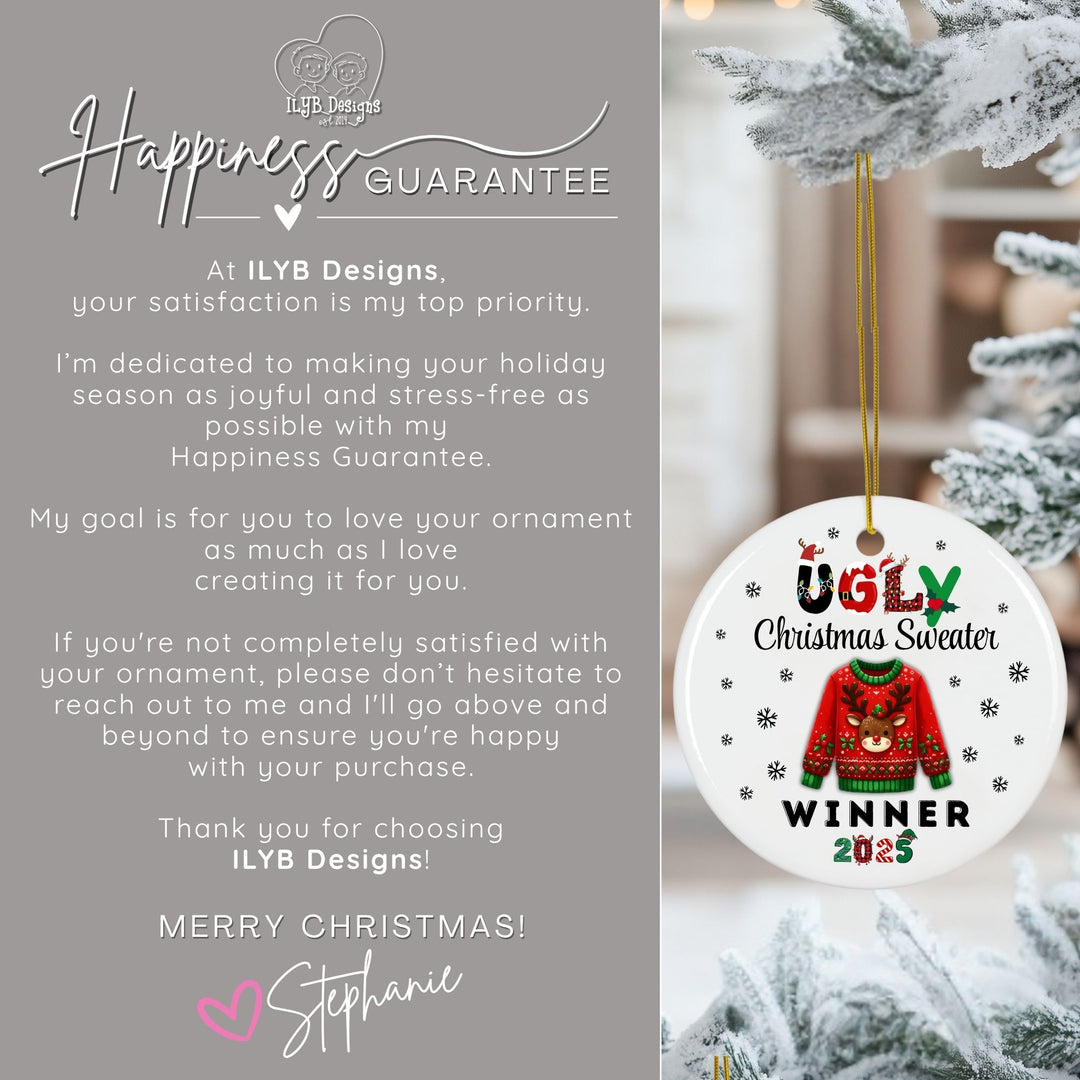 Ugly Christmas Sweater Winner Ornament Personalized | Funny Prize Gift Ornament