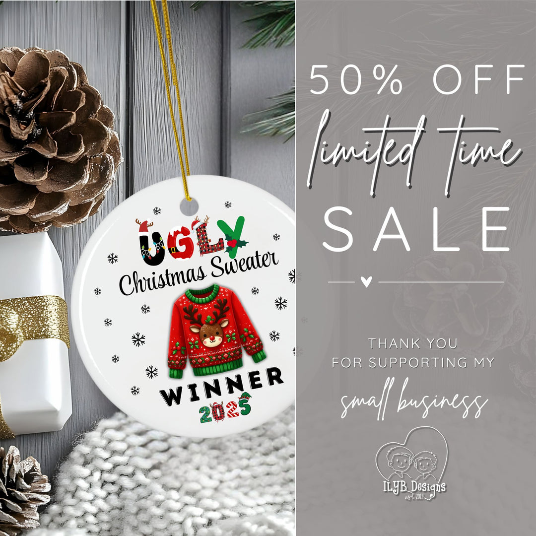 Ugly Christmas Sweater Winner Ornament Personalized | Funny Prize Gift Ornament