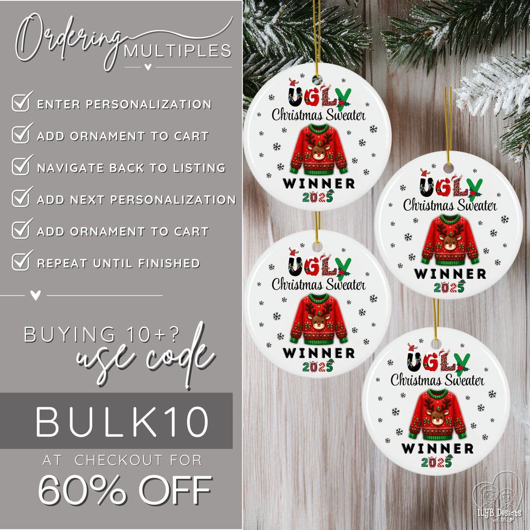 Ugly Christmas Sweater Winner Ornament Personalized | Funny Prize Gift Ornament