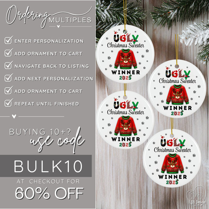 Ugly Christmas Sweater Winner Ornament Personalized | Funny Prize Gift Ornament