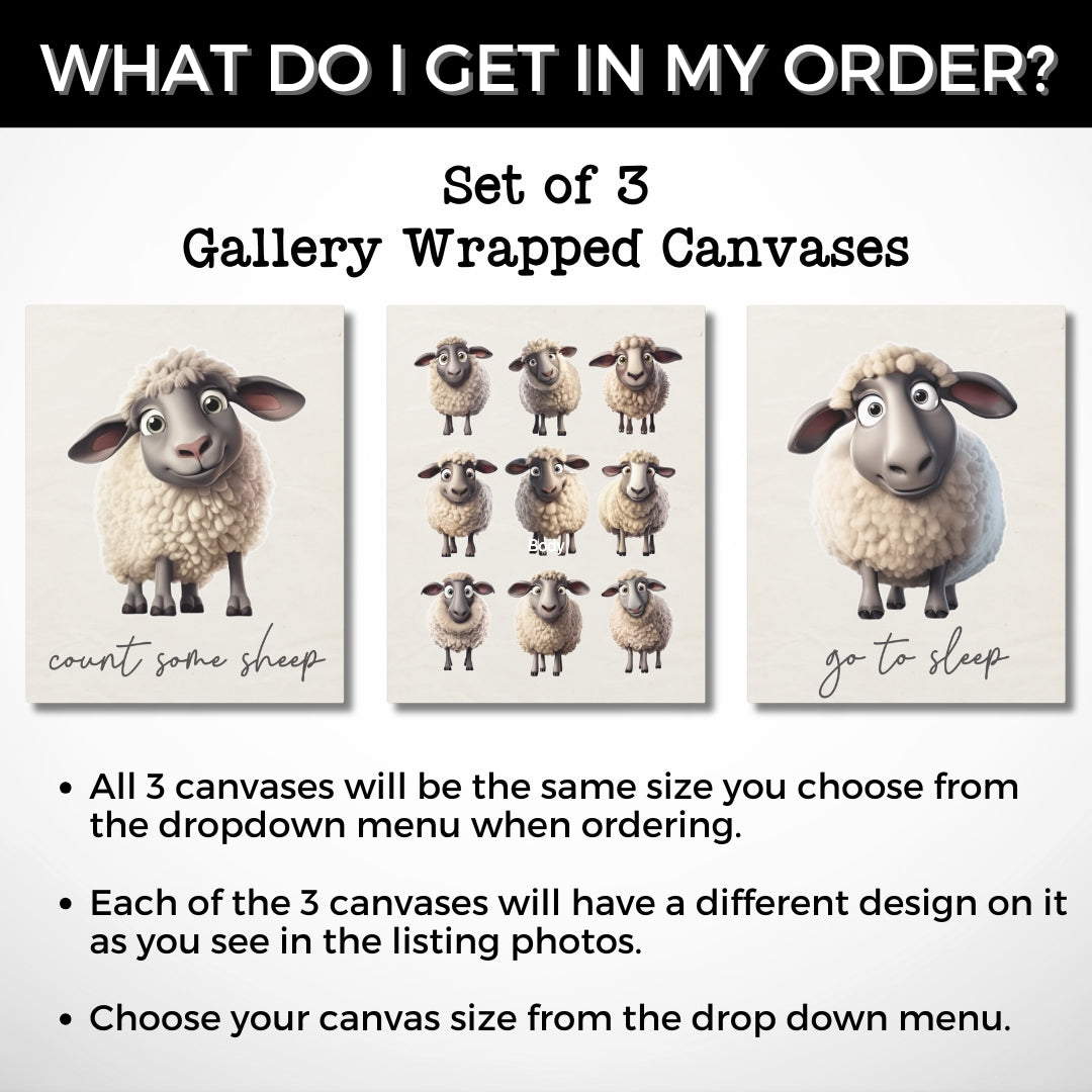 Counting Sheep Nursery Wall Art | Set of 3 Canvas Gallery Wraps