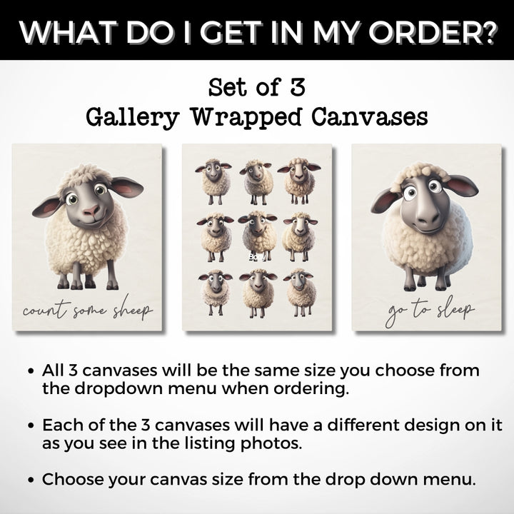 Counting Sheep Nursery Wall Art | Set of 3 Canvas Gallery Wraps