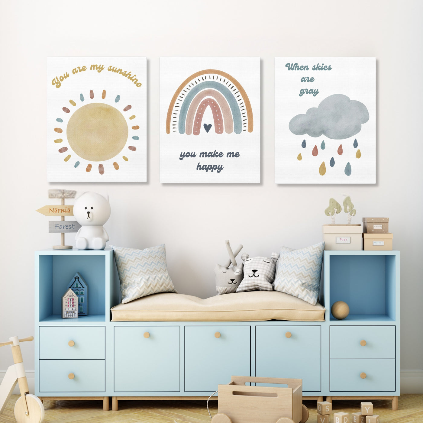 You Are My Sunshine Nursery Wall Art | Set of 3 Canvas Gallery Wraps