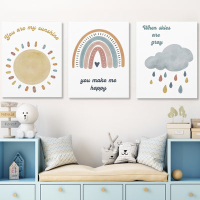 You Are My Sunshine Nursery Wall Art | Set of 3 Canvas Gallery Wraps