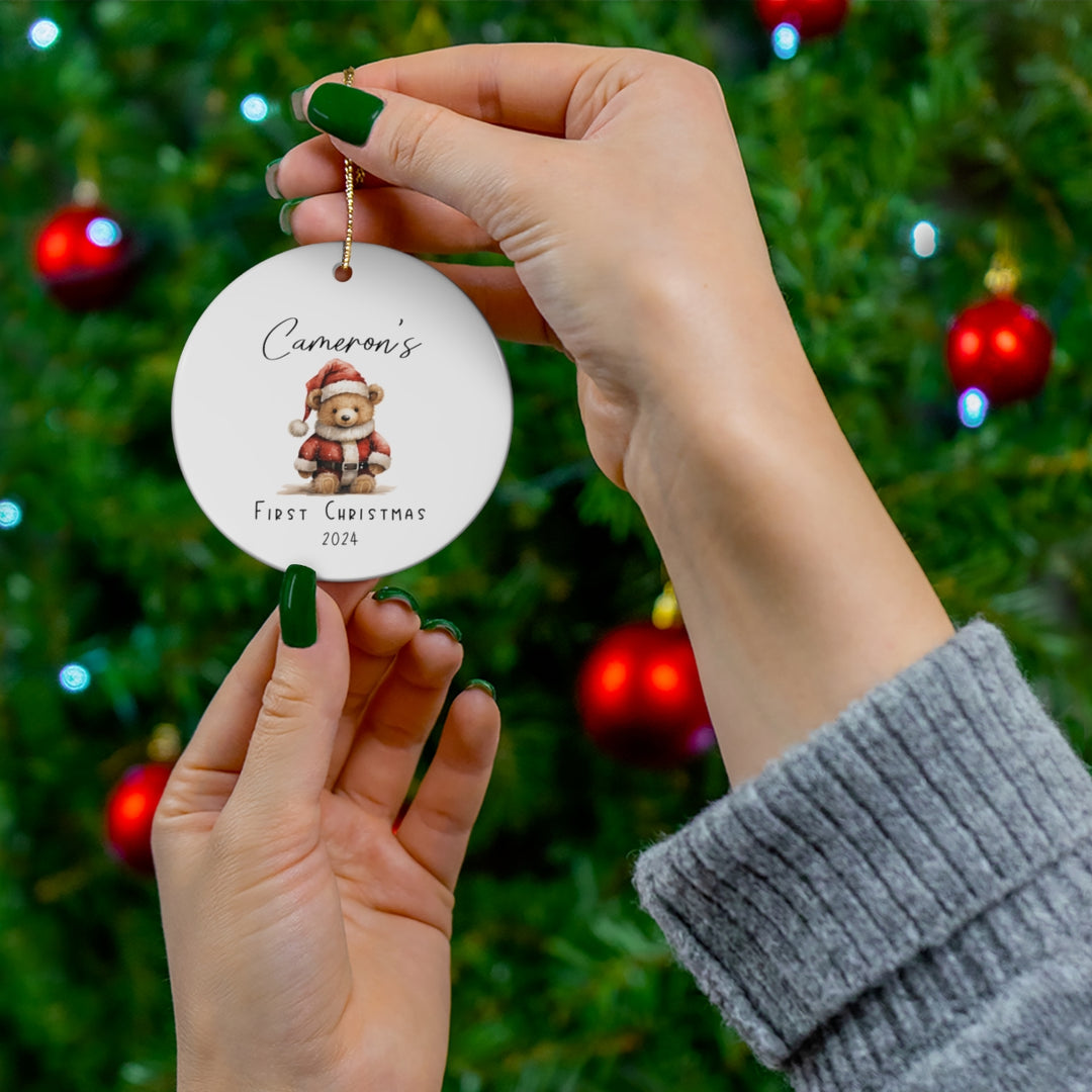 Baby's First Christmas Ornament | Santa Teddy Bear | Personalized My 1st Christmas Keepsake | Ceramic Ornament