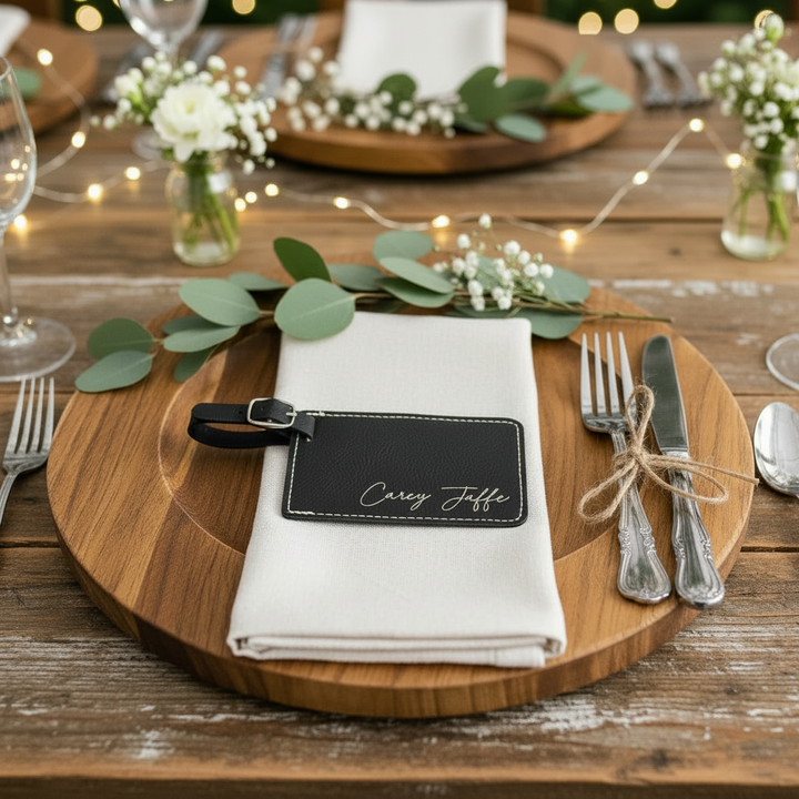 Personalized Luggage Tag | Laser Engraved Faux Leather Script Name