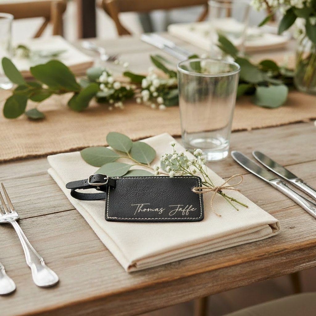 Personalized Luggage Tag | Laser Engraved Faux Leather Script Name