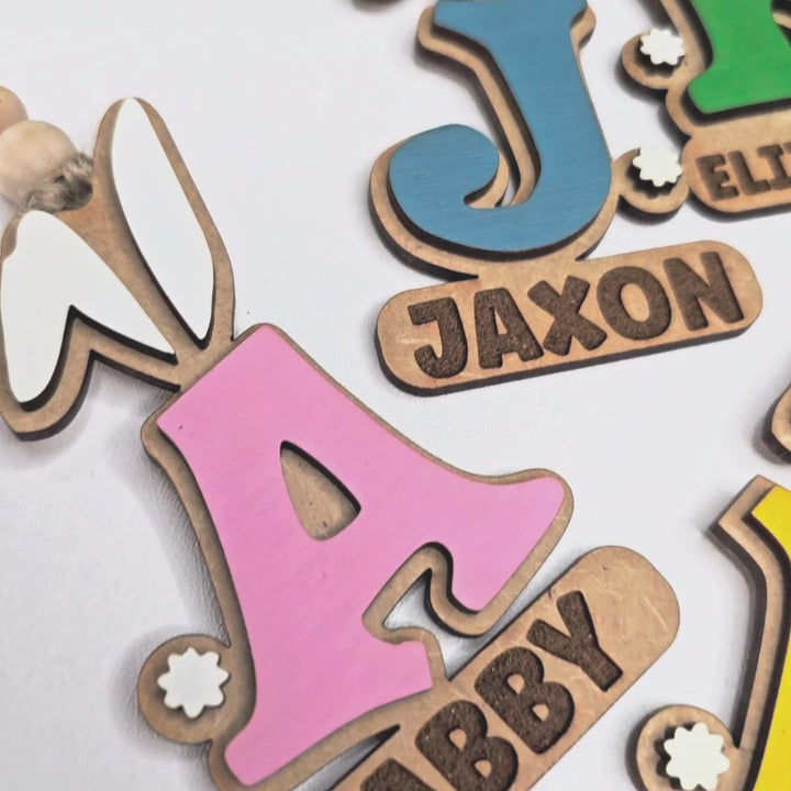 Personalized Easter Bunny Ears Initial & Name Easter Basket Tag