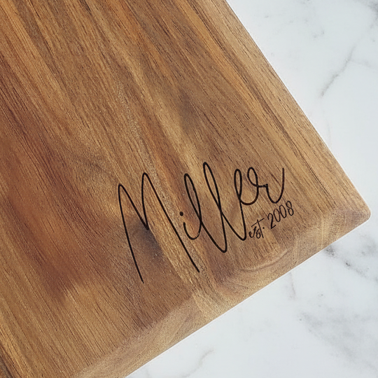 Personalized Engraved Cutting Board with Script Name | Acacia Wood Square Cutting Board
