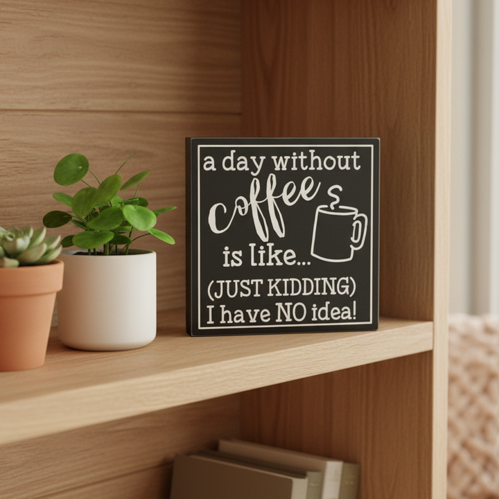 A Day Without Coffee Funny Wood Block Sign | Clearance