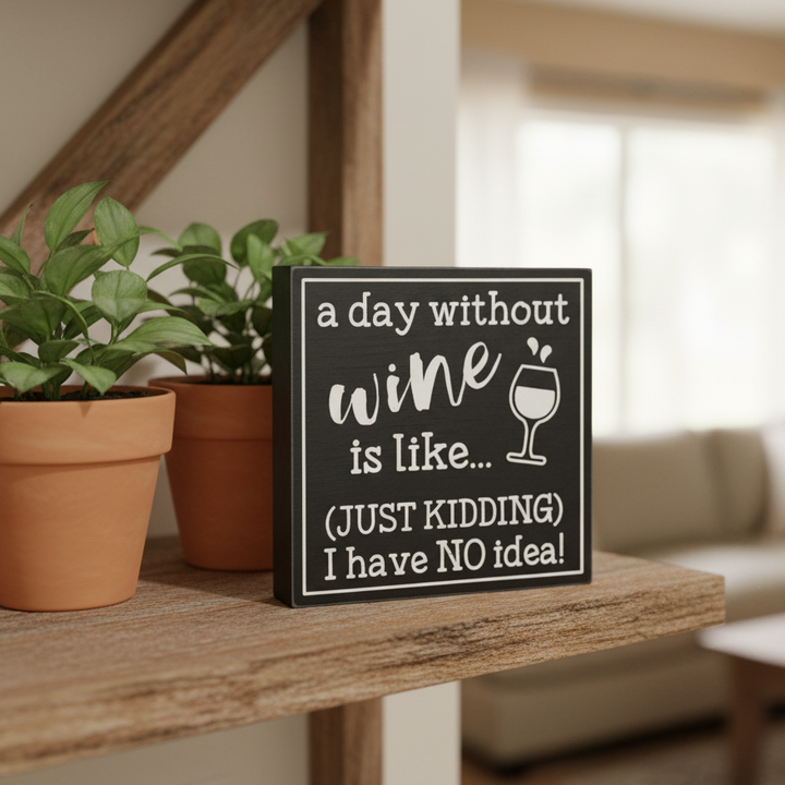 A Day Without Wine Funny Wood Block Sign | Clearance