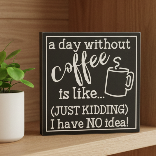 A Day Without Coffee Funny Wood Block Sign | Clearance