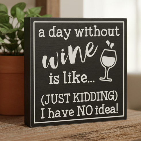 A Day Without Wine Funny Wood Block Sign | Clearance