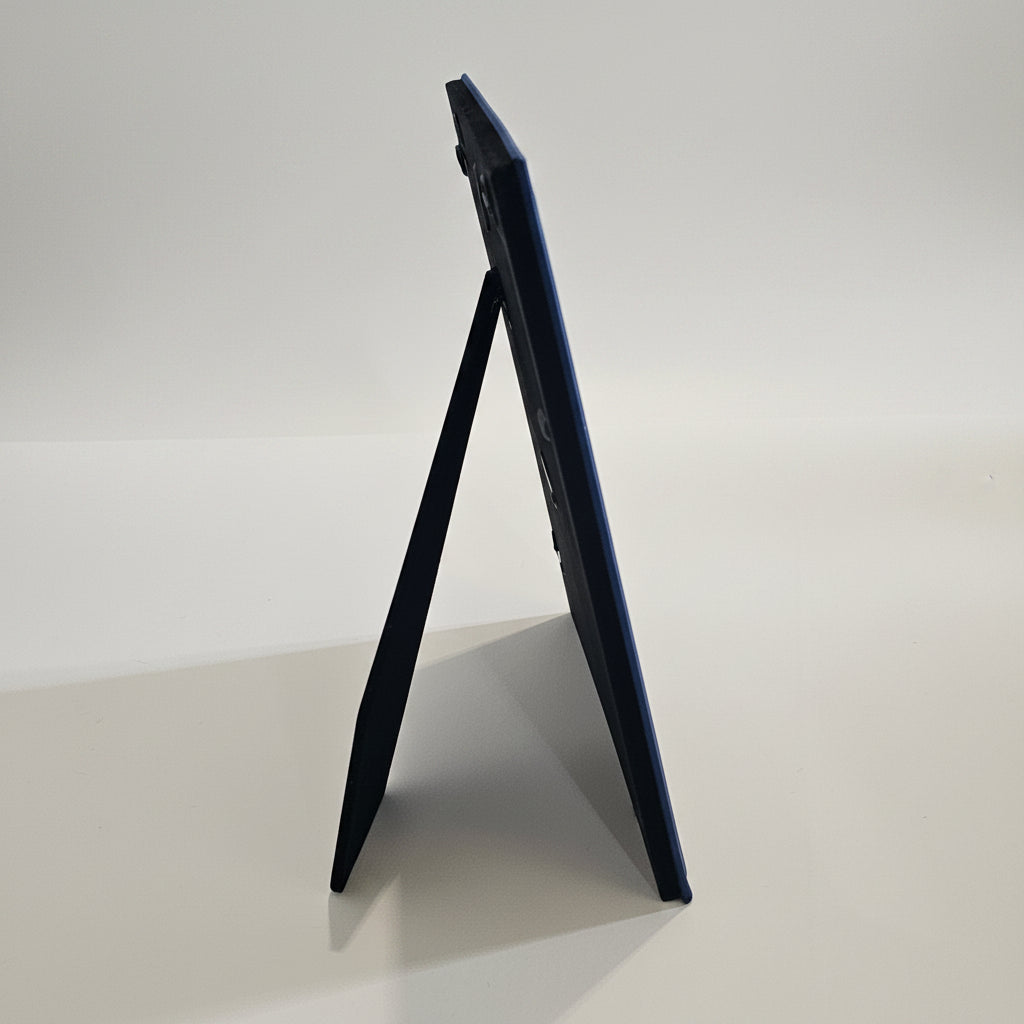 The side view of a picture frame with stand