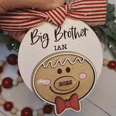 Little Sister / Little Brother Christmas Gingerbread Ornament | Personalized Laser Cut Wood Ornament