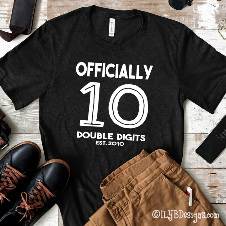 10th Birthday Shirt | Officially 10 Double Digits Tenth Birthday Shirt - ILYB Designs