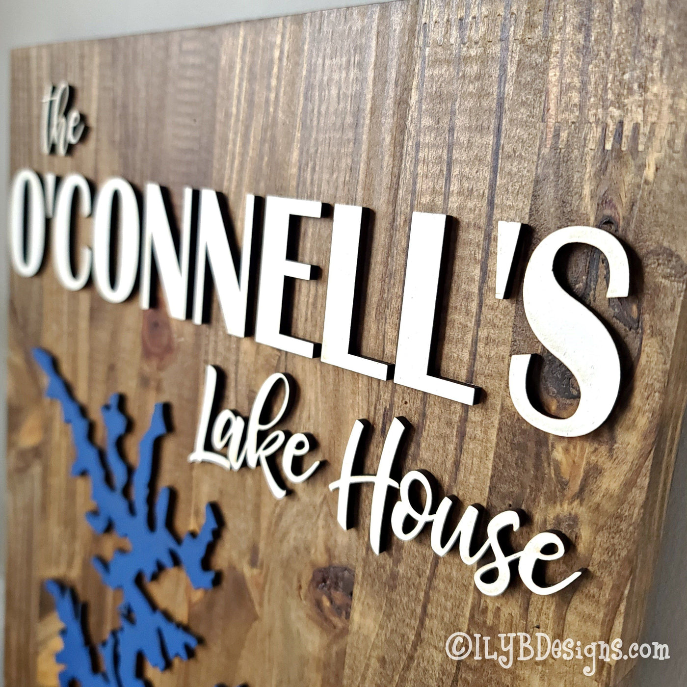 Laser Cut Wood Lake House Sign with Lake Silhouette - 12" x 18" Sign