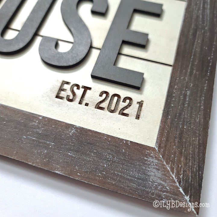 Family Lake House Shiplap Sign with Lake Silhouette