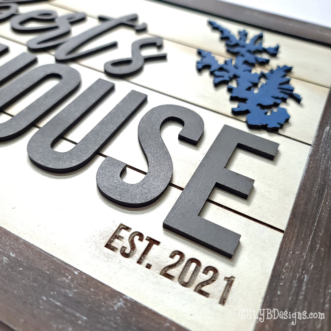 Family Lake House Shiplap Sign with Lake Silhouette