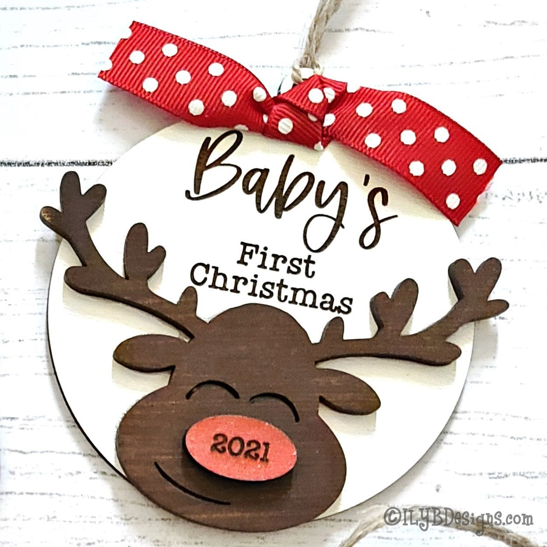 Baby's 1st Christmas Reindeer Ornament | Personalized Laser Cut Wood Ornament