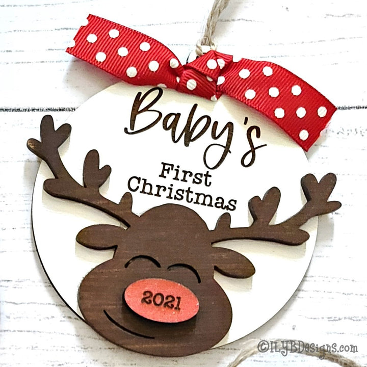 Baby's 1st Christmas Reindeer Ornament | Personalized Laser Cut Wood Ornament