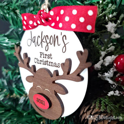 Baby's 1st Christmas Reindeer Ornament | Personalized Laser Cut Wood Ornament