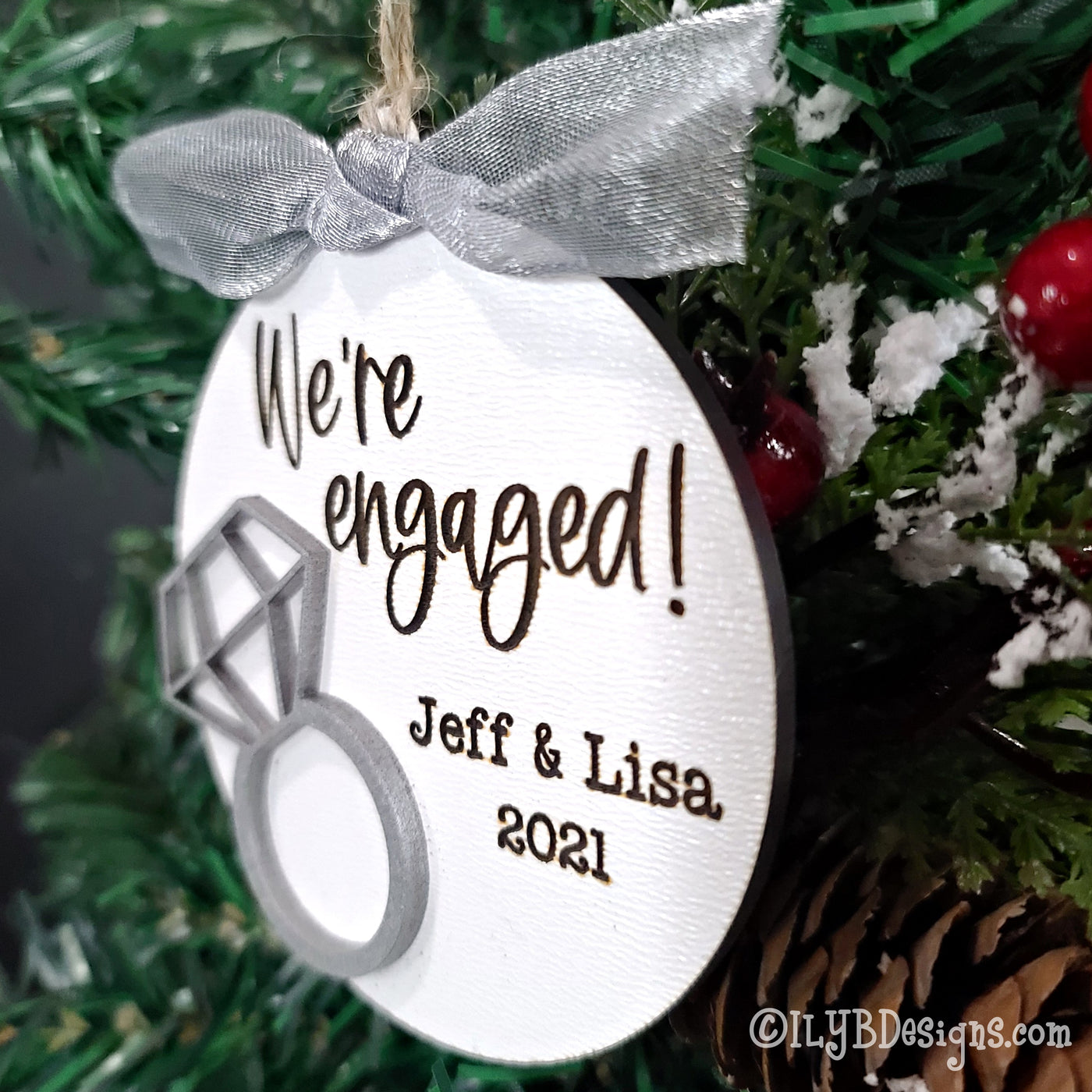 We're Engaged Diamond Ring Engagement Ornament | Laser Cut SVG File