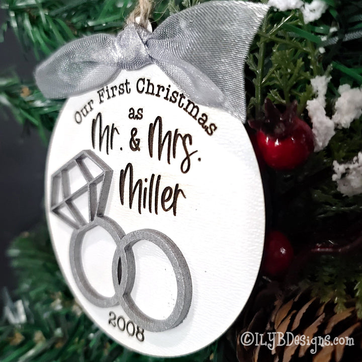 Our First Christmas as Mr. and Mrs. Ornament | Personalized Laser Cut Wood Ornament