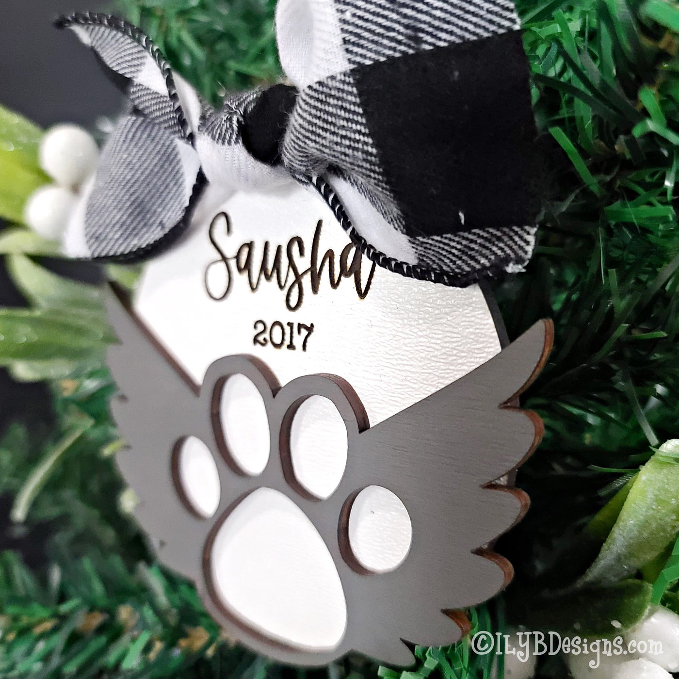 Pet Angel Paw Print Wings Christmas Ornament | Personalized Laser Cut Wood Ornament