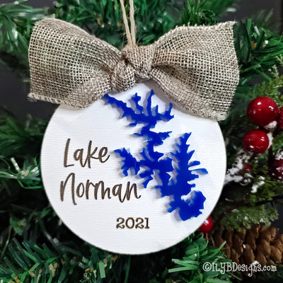 Lake Norman Lake Silhouette Christmas Ornament | Personalized Laser Cut Wood Ornament