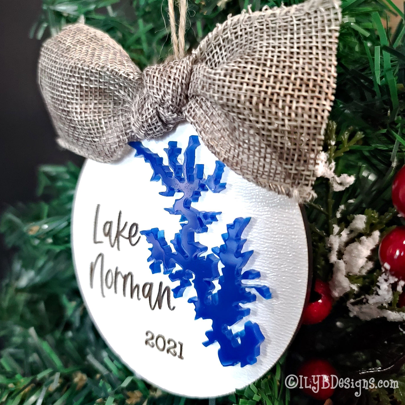 Lake Norman Lake Silhouette Christmas Ornament | Personalized Laser Cut Wood Ornament