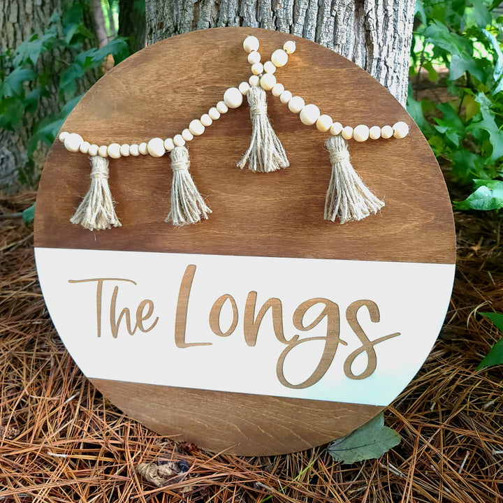 Boho Double Bead Garland Family Name Sign