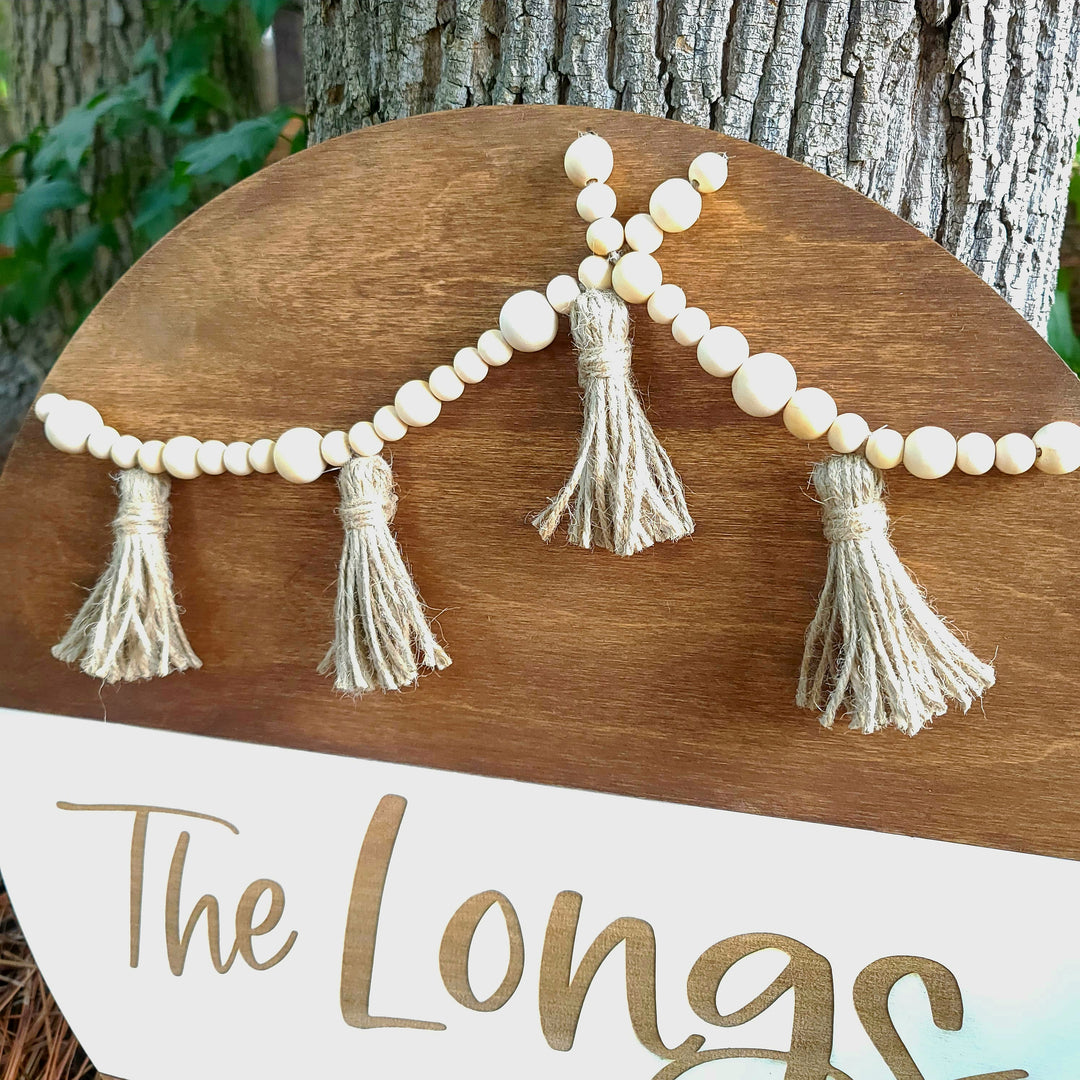 Boho Double Bead Garland Family Name Sign