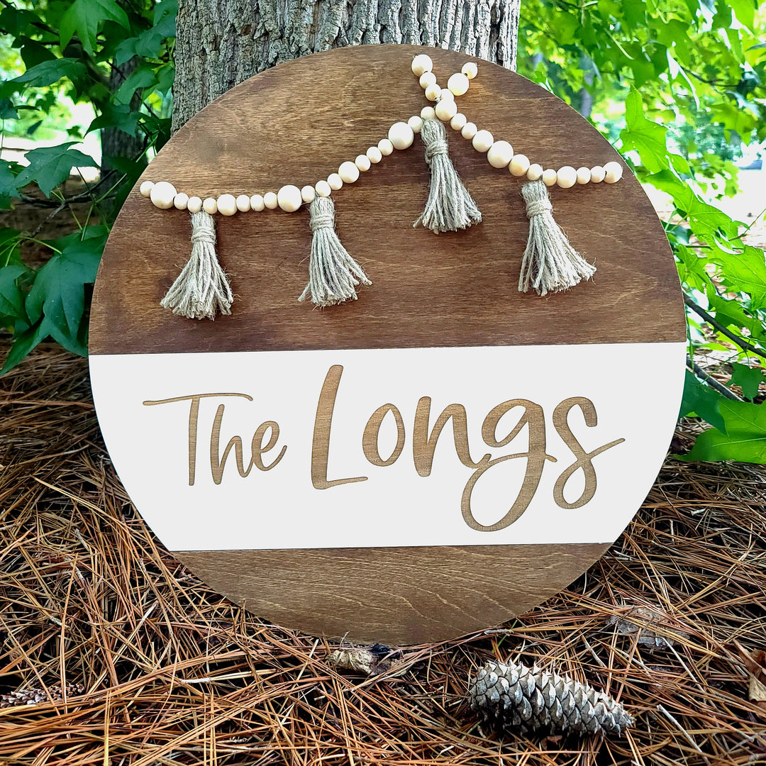 Boho Double Bead Garland Family Name Sign
