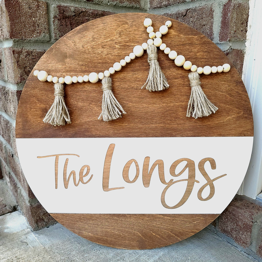 Boho Double Bead Garland Family Name Sign