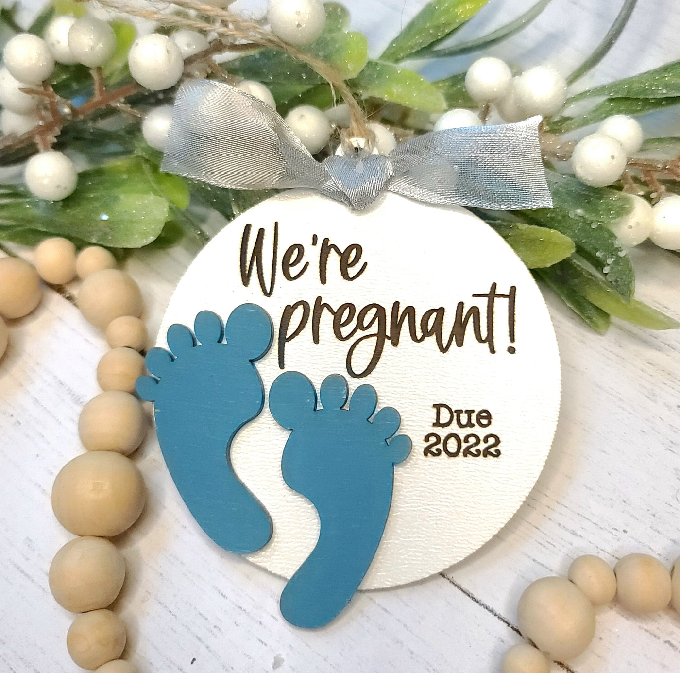 We're Pregnant Pregnancy Christmas Ornament | Personalized Laser Cut Wood Ornament