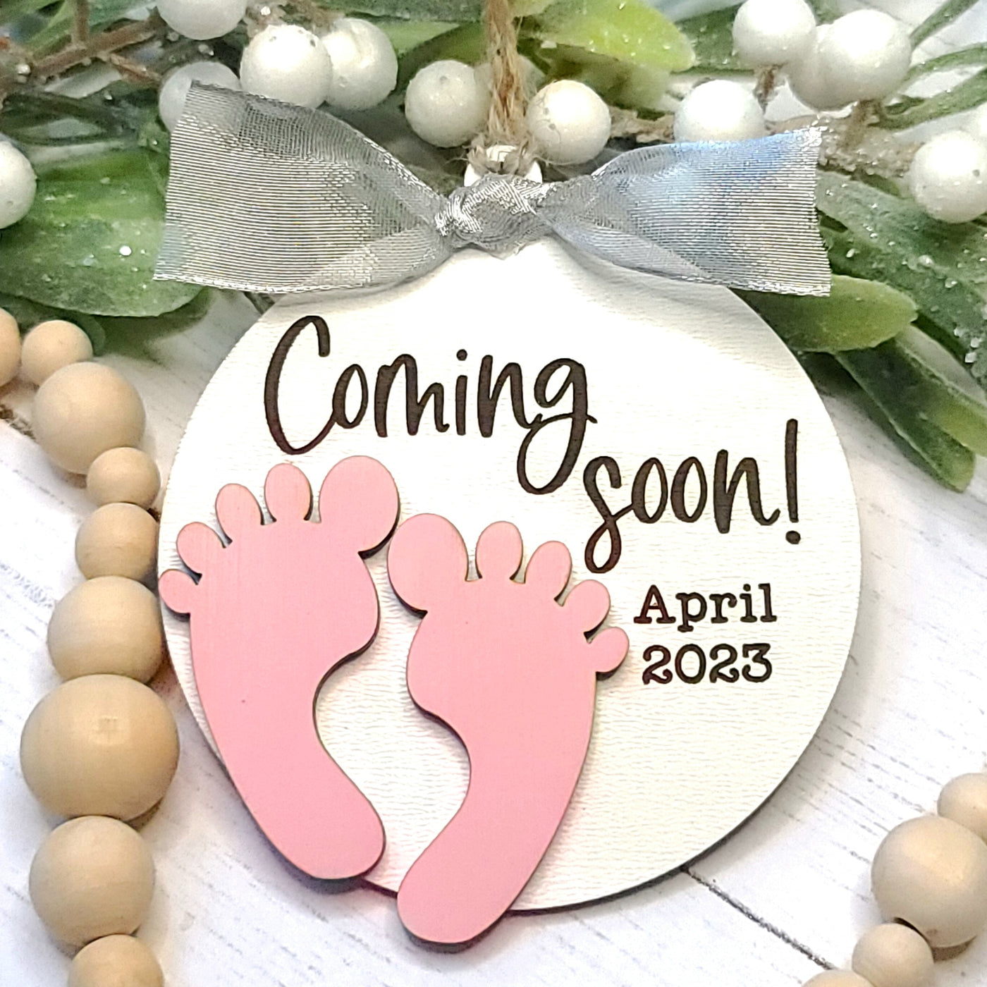 Coming Soon Pregnancy Christmas Ornament | Personalized Laser Cut Wood Ornament
