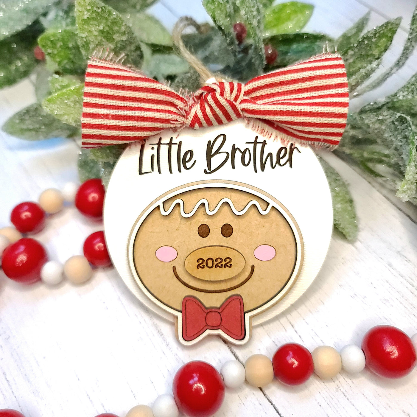 Little Sister / Little Brother Christmas Gingerbread Ornament | Personalized Laser Cut Wood Ornament